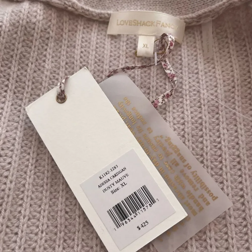LoveShackFancy Adessa Cardigan in Dusty Mauve size XL - Picture 4 of 5